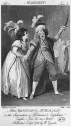 Miss Brunton and Mister Holman as Palmira and Zaphna, illustration from Act IV, Scene 3, of 'Le Fanatisme ou Mahomet le Prophete' by Voltaire (1694-1778) engraved by James Heath (1757-1834) published 1st September 1786 by W. Lowndes (engraving) (b/w photo | Obraz na stenu