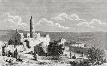 The Tower of David, ancient citadel located near the Jaffa Gate entrance to the Old City of Jerusalem, Palestine in the 19th century. | Obraz na stenu
