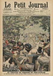 Open-air Theatre at the Pre-Catelan, Dance Festival presented by Georges Leygues in honour of Sisowath, King of Cambodia, front cover illustration of 'Le Petit Journal', supplement illustre, 22nd July 1906 (colour litho) | Obraz na stenu