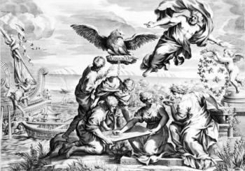Allegory of the Barberini Family, print made by Karl Audran c.1623-40 (engraving) | Obraz na stenu
