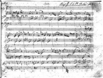 Trio in G major for violin, harpsichord and violoncello (K 496) 1786 (1st page) (pen & ink on paper) (b/w photo) | Obraz na stenu