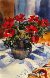Red anemones, 1994, (gouache on paper) | Obraz na stenu