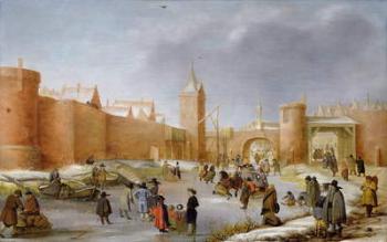 Skaters and Kolf Players Outside the City Walls of Kampen (oil on panel) | Obraz na stenu