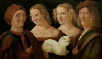 Four People Laughing at the Sight of a Cat (oil on canvas) | Obraz na stenu