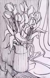 Tulips against a Striped Cloth,2000,graphite | Obraz na stenu