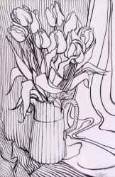 Tulips against a Striped Cloth,2000,graphite | Obraz na stenu