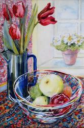 Tulips in a Jug,with a Glass Bowl 2003 (w/c on paper) | Obraz na stenu