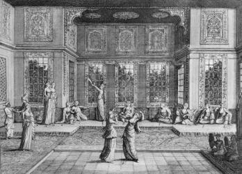 Women dancing in the Harem, from 'Voyages de Sr A. de la Motraye en Europe, Asie et Afrique', published 1723, (engraving) | Obraz na stenu