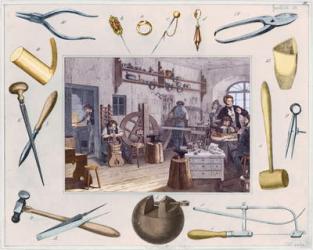 Workshop and main tools of jewellery, 1810 (engraving) | Obraz na stenu
