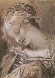 Head of the Virgin (charcoal & white chalk on paper) | Obraz na stenu