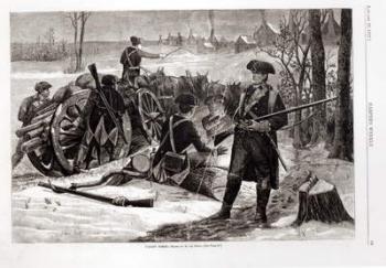 Winter Scene at the Continental Army Encampment at Valley Forge, Pennsylvania, 1780, from 'Harper's Weekly', 1877 (engraving) (b&w photo) | Obraz na stenu