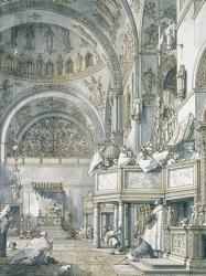 The Choir Singing in St. Mark's Basilica, Venice, 1766 (pen, ink and wash on paper) | Obraz na stenu