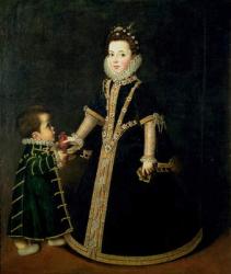 Girl with a dwarf, thought to be a portrait of Margarita of Savoy, daughter of the Duke and Duchess of Savoy, c.1595 | Obraz na stenu