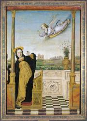 Triptych, central panel: the Annunciation (oil on panel) | Obraz na stenu