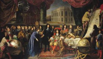 Jean-Baptiste Colbert (1619-1683) Presenting the Members of the Royal Academy of Science to Louis XIV (1638-1715) c.1667 (oil on canvas) | Obraz na stenu
