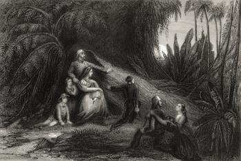 Fugitive officers with their families concealing themselves in purple, from 'The History of the Indian Mutiny' published in 1858 (engraving) | Obraz na stenu