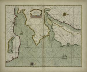 A chart of the East coast of Scotland from a sea-atlas containing an hydrographical description of most of the sea-coasts of the known parts of the world by Samuel Thornton, 1707 (hand coloured print) | Obraz na stenu