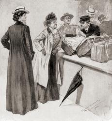 Passengers caught trying to pass illegal goods through the Custom House, London, England in the late 19th century. From Living London, published c.1901 | Obraz na stenu