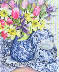 Daffodils, Tulips and Irises with Blue Antique Pots (w/c) | Obraz na stenu