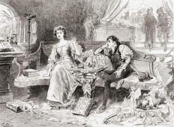 A scene from William Shakespeare's play 'The Tempest', Act V, Scene 1, Miranda: "Sweet Lord, you play me false", from 'The Works of William Shakespeare', published 1896 (engraving) | Obraz na stenu
