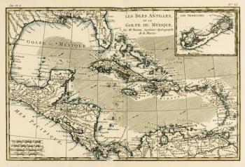 The Antilles and the Gulf of Mexico, from 'Atlas de Toutes les Parties Connues du Globe Terrestre' by Guillaume Raynal (1713-96) published Geneva, 1780 (coloured engraving) | Obraz na stenu