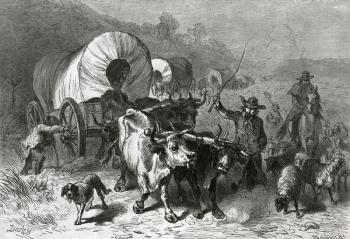 Emigration to the Western Country, engraved by Bobbett (engraving) (b/w photo) | Obraz na stenu