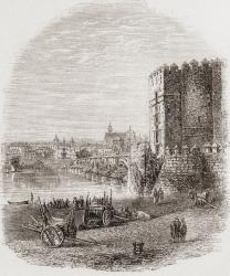 Moorish bridge and gate Cordoba, Spain. From the book "Spanish Pictures" by the Rev Samuel Manning, published 1870. | Obraz na stenu