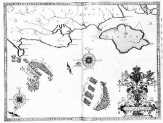 Map No.6 showing the route of the Armada fleet, engraved by Augustine Ryther, 1588 (engraving) (b/w photo) | Obraz na stenu