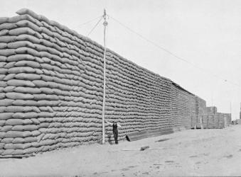 125,000 bags of wheat awaiting shipment, South Australia, c.1900, from `Under the Southern Cross - Glimpses of Australia', published by Department of External Affairs, Melbourne, 1908 (b/w photo) | Obraz na stenu