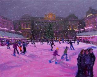 Christmas skating,Somerset House with pink lights.2014 (oil on canvas) | Obraz na stenu