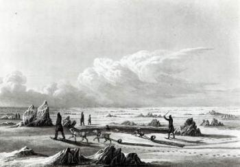 Winter Travelling on Great Salave Lake, from 'Journey to the Polar Sea', engraved by Edward Finden (1791-1857) (engraving) (b/w photo) | Obraz na stenu