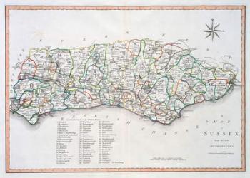 Map of Sussex, 26th March 1805 (hand coloured engraving) | Obraz na stenu