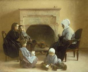 Family seated around a hearth | Obraz na stenu