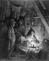 Opium Smoking - The Lascar's Room, scene from 'The Mystery of Edwin Drood' by Charles Dickens, illustrated in 'London, a Pilgrimage', written by William Blanchard Jerrold (1826-94), engraved by A. Doms, pub. 1872 (engraving) | Obraz na stenu