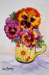 Pansies in a Patterned Mug, 2015,(water colour) | Obraz na stenu