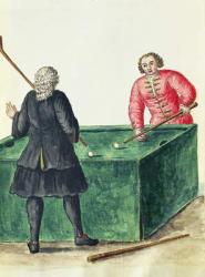 Two Venetian Noblemen Playing Billiards (pen & ink and w/c on paper) | Obraz na stenu