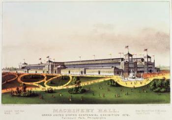 Machinery Hall, Grand United States Centennial Exhibition, Fairmount Park, published by Nathaniel Currier (1813-88) and James Merritt Ives (1824-95), 1876 (colour litho) | Obraz na stenu