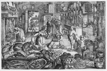Kitchen scene in the early seventeenth century (engraving) | Obraz na stenu
