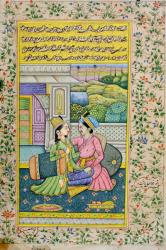 A man courts a woman in a luxurious setting, Rajasthani miniature painting (w/c on paper) | Obraz na stenu