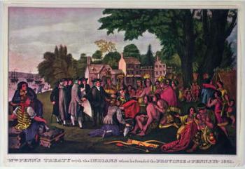 William Penn's Treaty with the Indians when he founded the Province of Pennsylvania, 1661 (colour litho) | Obraz na stenu