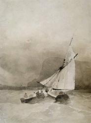 A Sailing-vessel and a Rowing-boat in rough seas off Beachy Head, Sussex (w/c on paper) | Obraz na stenu