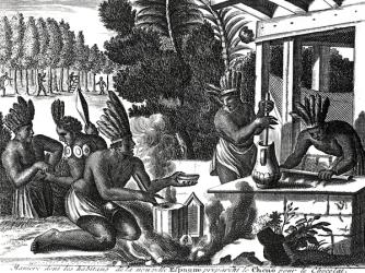 How the Natives of New Spain Prepared Cacao for Chocolate (engraving) (b/w photo) | Obraz na stenu