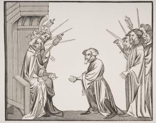 Charlemagne (747-814) Receiving the Oath of Fidelity and Honour from one of his great Feudatories or High Barons, facsimile of a 14th century miniature in the 'Chronicles of Saint Denis', from 'Le Moyen Age et La Renaissance' by Paul Lacroix (1806-84) pub | Obraz na stenu