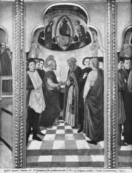 Cycle of the Life of the Virgin, St. Joseph and the pretenders, c.1445 (oil on poplar panel) (b/w photo) | Obraz na stenu