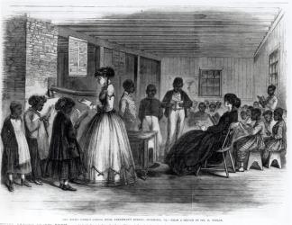 The Misses Cooke's schoolroom, Freedman's Bureau, Richmond, Va., from 'Frank Leslie's Illustrated Newspaper', November 17th 1866 (engraving) (b&w photo) | Obraz na stenu