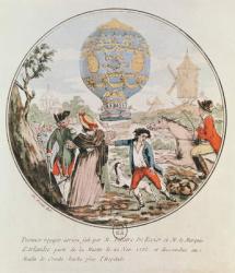The First Aerial Voyage by Monsieur Francois Pilatre de Rozier (1754-85) and the Marquis of Arlandes (1742-1809) from Muette to the Windmill at Croule-Barbe, 21st November 1783 (coloured engraving) | Obraz na stenu