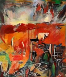 red landscape with cow | Obraz na stenu