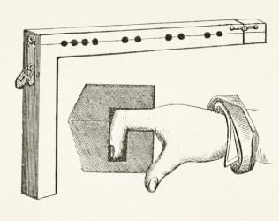 A finger pillory, used in the 15th century, from 'The National and Domestic History of England' by William Hickman Smith Aubrey (1858-1916) published London, c.1890 (litho) | Obraz na stenu