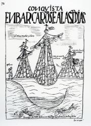 The voyage to the New World taken by Christopher Columbus, Juan Diaz de Solis, Diego de Almagro, Francisco Pizarro, Vasco Nunez de Balboa and Martin Fernandez de Enciso (woodcut) | Obraz na stenu