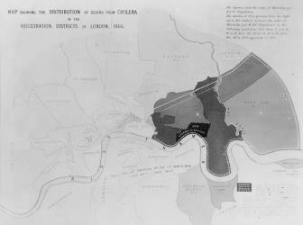 Map showing the Distribution of Deaths from Cholera in the Registration Districts of London, 1866 (litho) (b/w photo) | Obraz na stenu